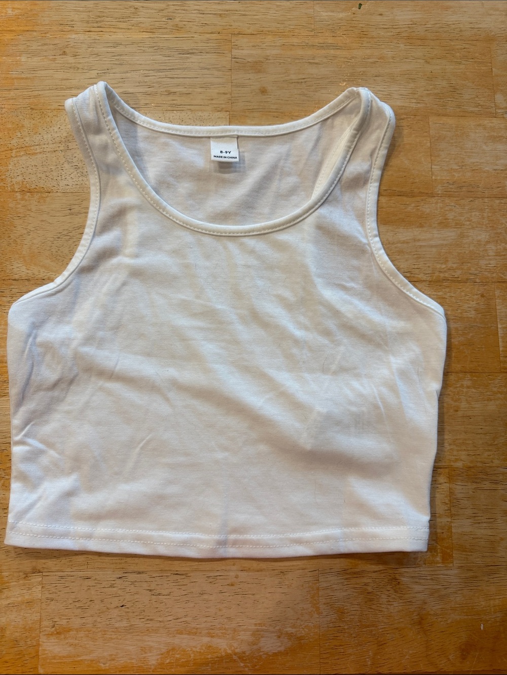 Girls White Cropped Tank Top Size 8/9 Minimal Basic Stretch Tank
